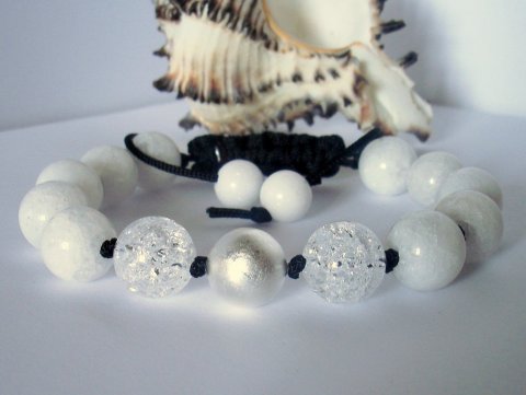 Armbnd m. Hvid Jade og Glidels