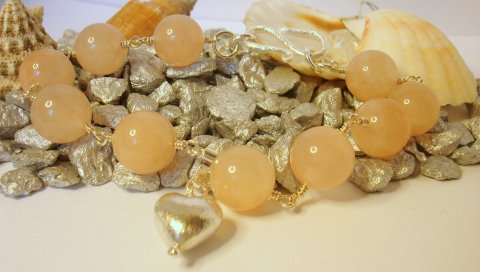 Armbnd m. Fersken Aventurin og Hjerte-Vedhng