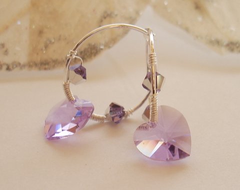 Sølv-Creolere m. Swarovski Krystalhjerter