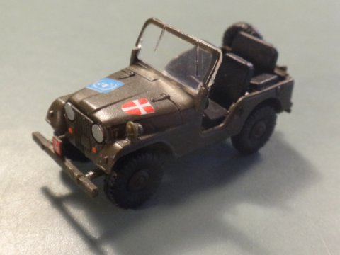 Jeep - UN - danske styrker f.eks. på Cypern i 1960'erne - klassisk militærkøretøj - 1:87-model