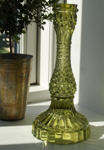 Lysestage glas, grn, 21,5 cm