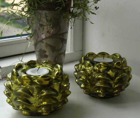 Fyrfadsstage glas, grn, 10 cm