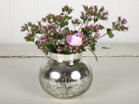 Vase rund m/slibninger, 9,5x12 cm, slv antik