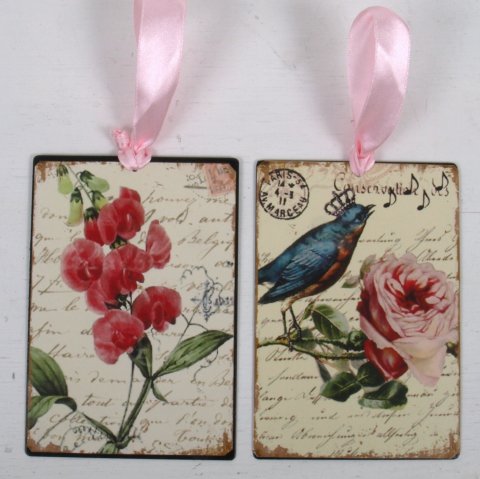 Metal skilte sm m. fugle og blomster m. bnd