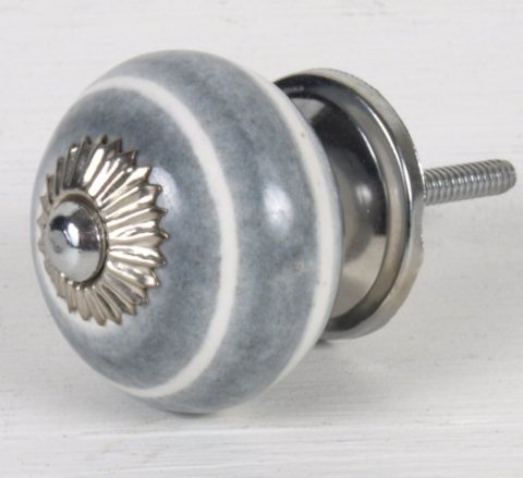 Knop porcelæn rund grå/hvid, 10x4,4 cm