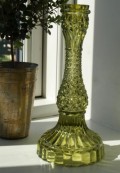 Lysestage glas, grn, 21,5 cm