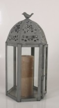Lanterne m. fugl, zink, 20,5x20,5x40,5 cm