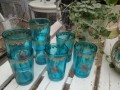 Fyrfadsstage glas, turkis, 9x6 cm