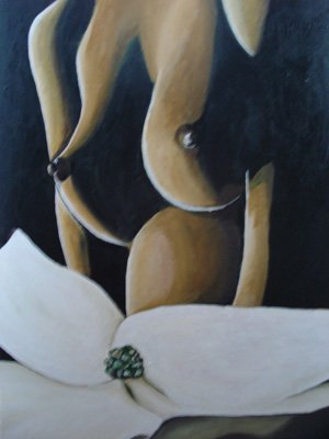 Kvinde med hvid blomst