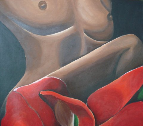 Kvinde med r�d blomst