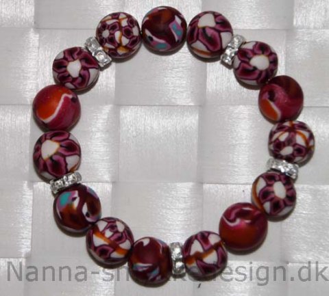 Fimo armbnd orange/pink m. rhinstens perler