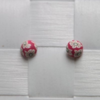 Fimo rering rd med hvide blomster