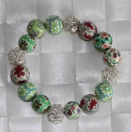 Fimo armbnd lime m. slv perler