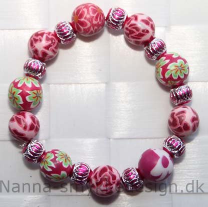Fimo armbnd Fuchsia m. slv/pink