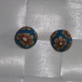 Fimo ørerige rund blå med gule blomster