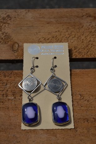 Earrings with blue and white glass