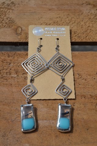 Earrings with transparent, tuquoise and black glass