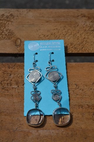 Earrings with transparent glass, small dots and black stribes