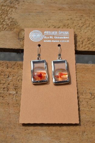 Earrings with transparent and orange glass