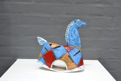 Blue/red and brown horse for light