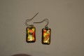 Hand crafted earrings in fp in gold, red and bronze
