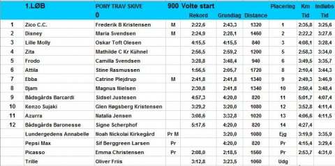 Resultatlisten fra ponyløbet 17/8-2015