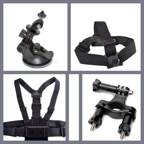 GoPro tilbehrspakke 3. Sugekopholder + hovedblte + brystblte + Styrholder.
