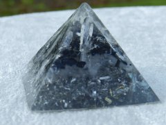 Orgone pyramid (with selenite, quartz & black garnet)