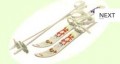 Skisett m balata binding og staver 80 cm. Bl gummi binding.