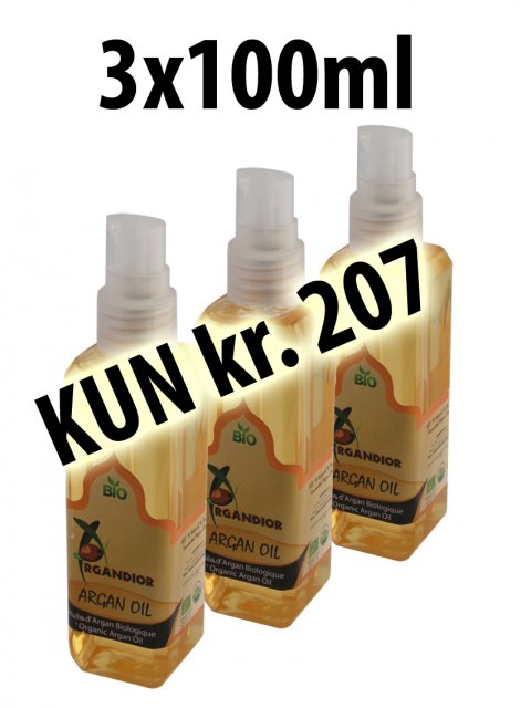 3 x 100ml 100% Argan Olie i plastikflaske med pumpe